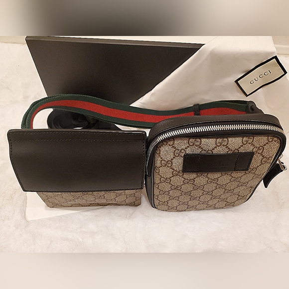 LIKE NEW- Gucci Double Web Belt Bag - Picture 8 of 16